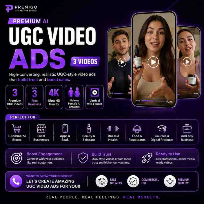 Premium AI UGC Video Ads (3 Videos)