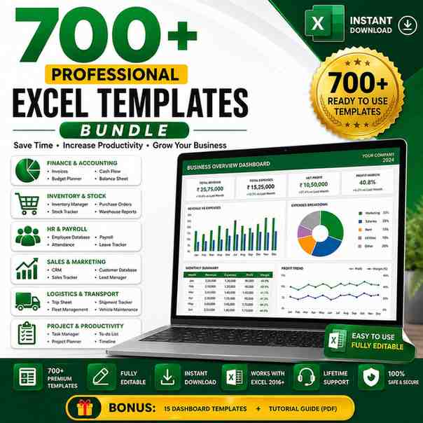 700+ Professional Excel Templates Bundle